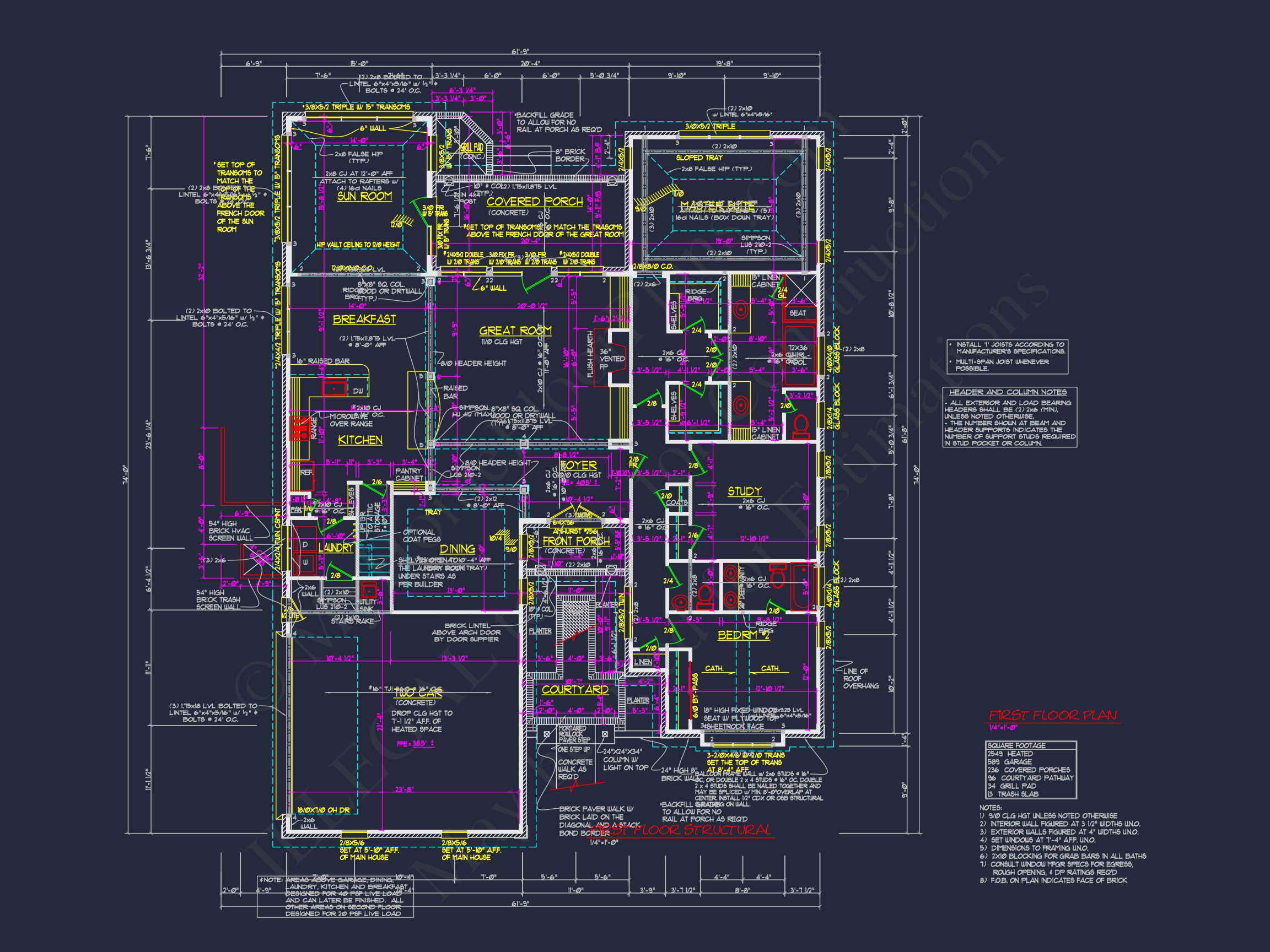 Traditional 3-Bedroom Home Plan with Courtyard (Blueprint)