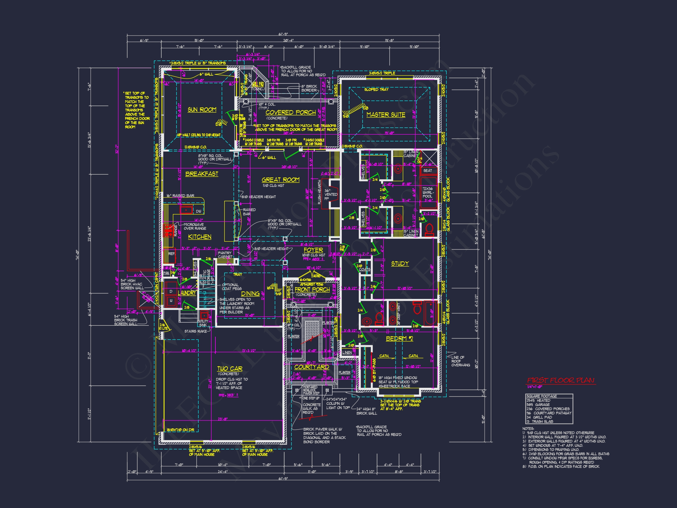 Traditional 3-Bedroom Home Plan with Courtyard (Blueprint)