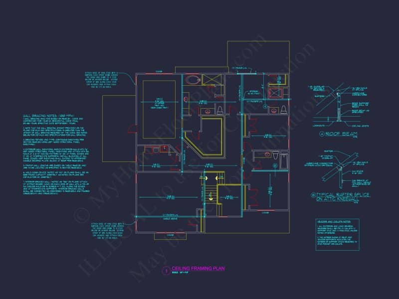 Traditional 4-Bed Colonial house Floor Plan & Blueprint