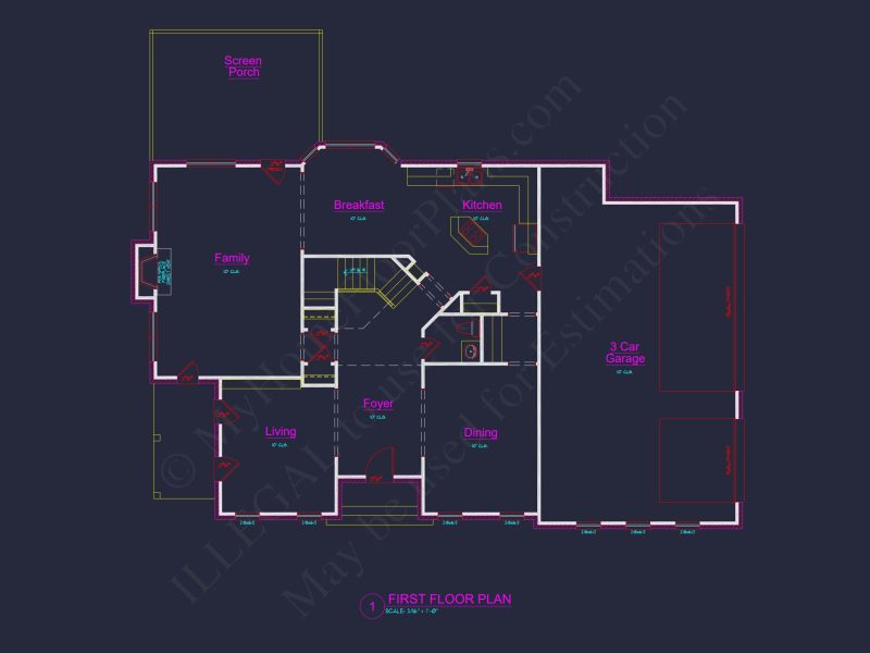 Traditional 4-Bedroom house Plan with 3-Car Garage (3490 Sq Ft)