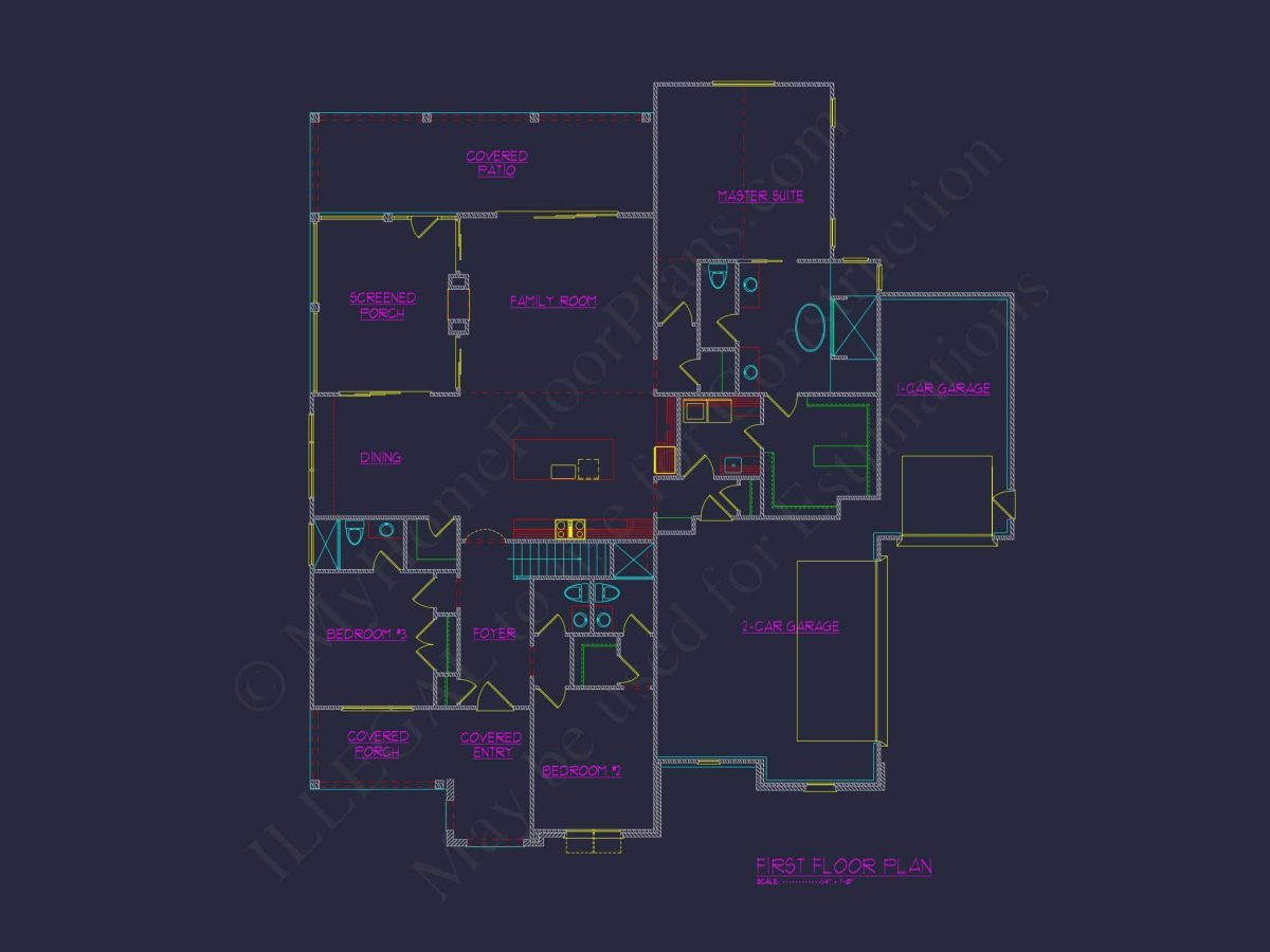 Traditional 4-Bedroom house Plan with Detailed Floor Design