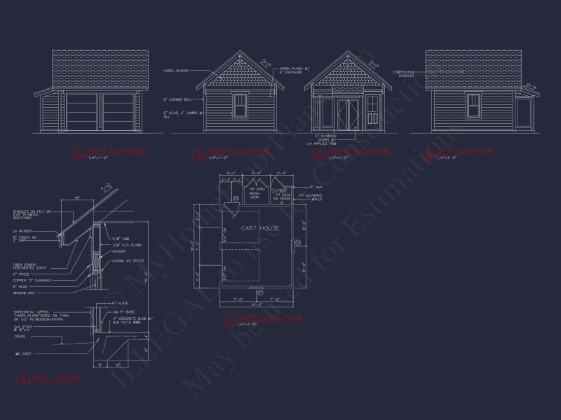 Traditional Cart Garage House Floor Plan & Blueprint
