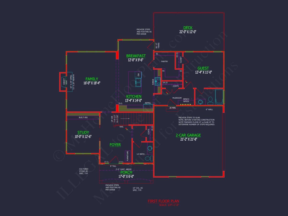 Traditional Colonial 3-Bedroom house Floor Plan & Blueprint