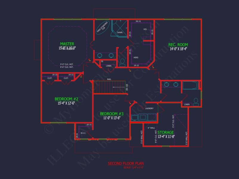 Traditional Colonial 3-Bedroom house Floor Plan & Blueprint