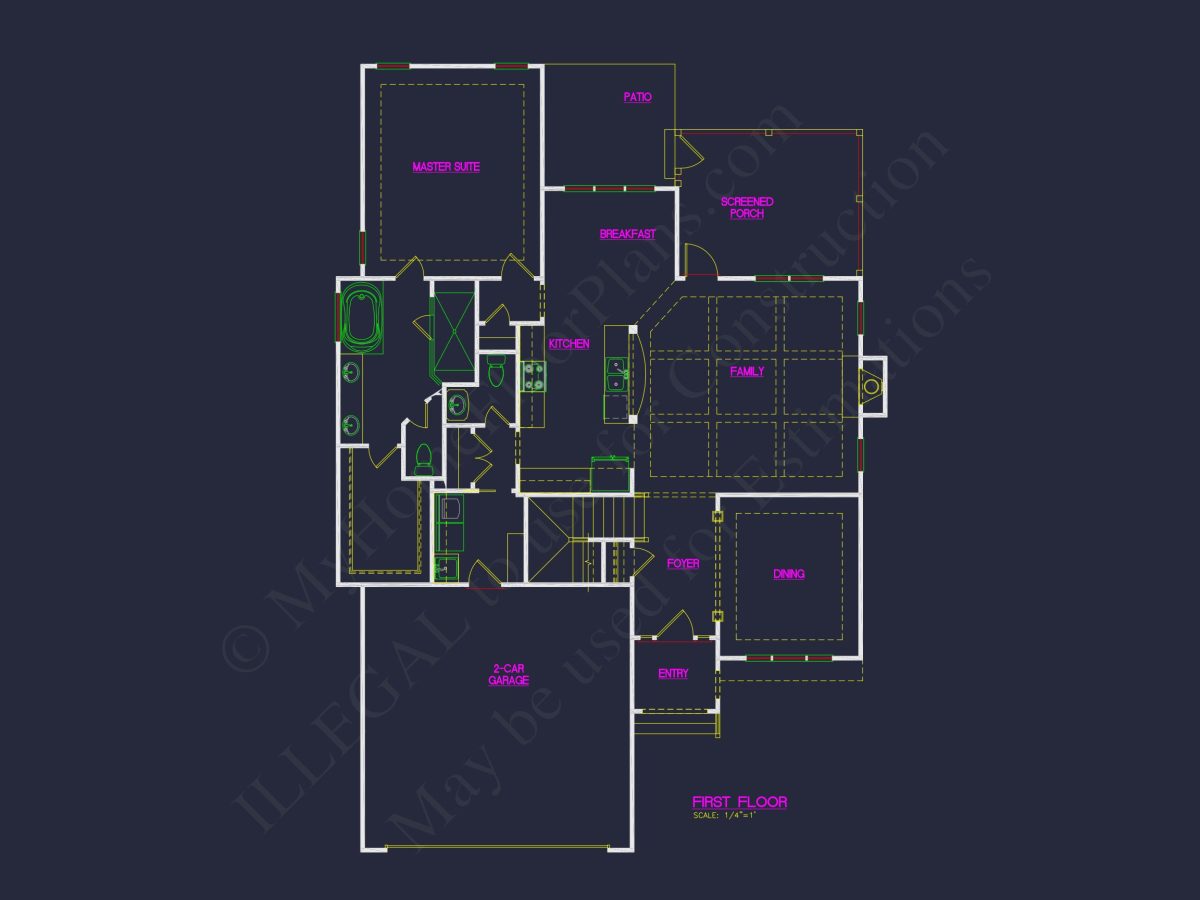 Traditional Craftsman house Floor Plan Design with CAD Blueprints