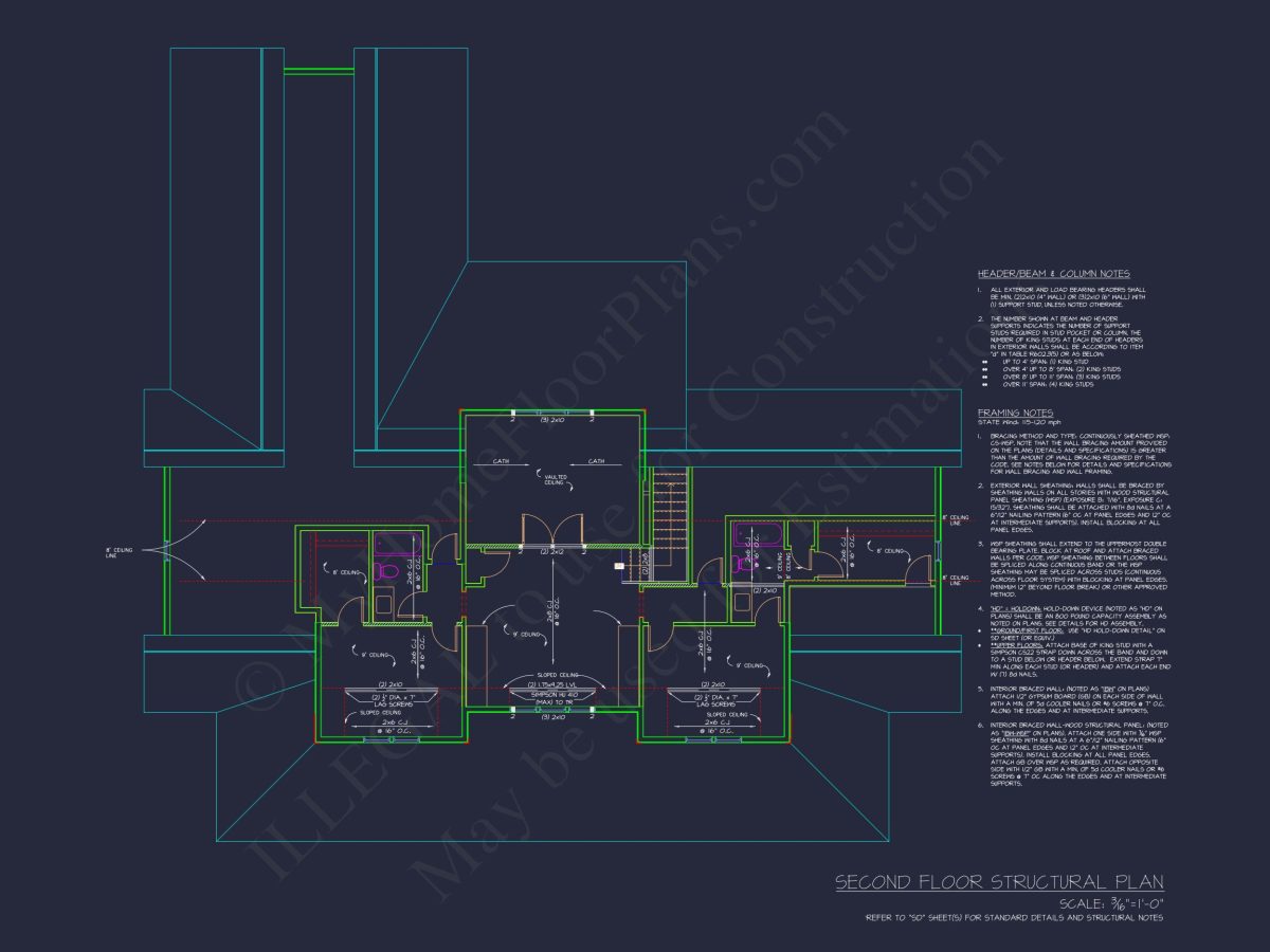 Traditional Craftsman house Floor Plan with CAD Designs