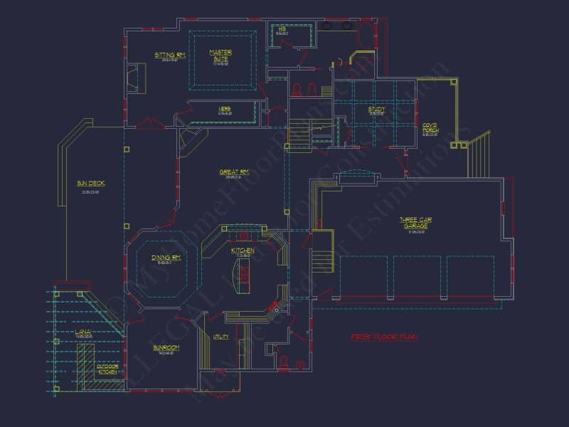 Traditional Craftsman house Plan - Detailed Floor Blueprint