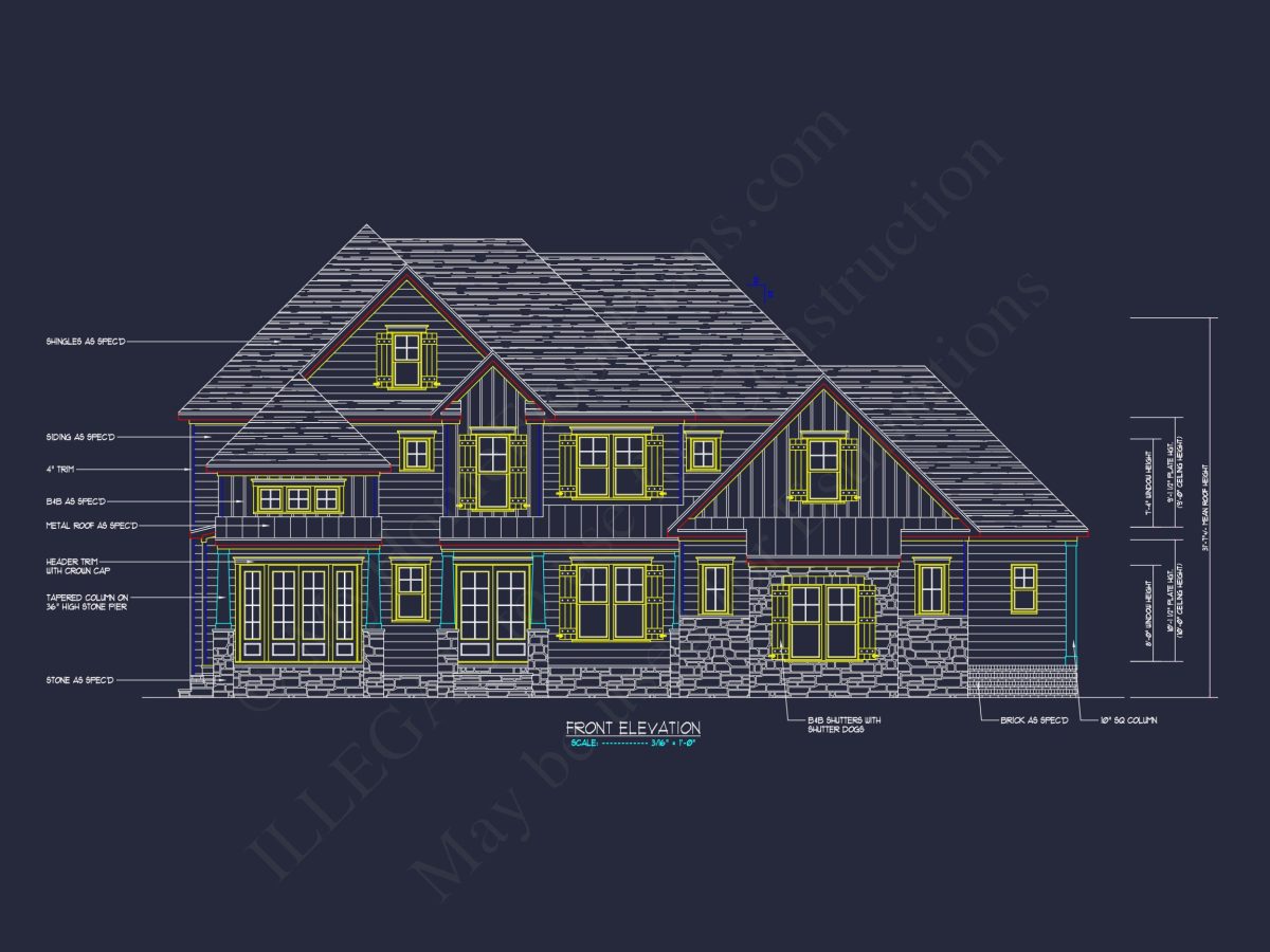 Traditional Craftsman house Plan with 2-Story Design & CAD Blueprints