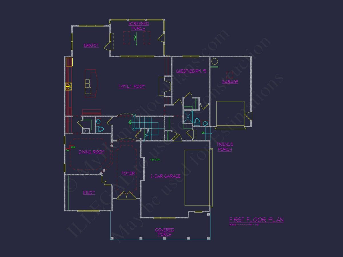 Traditional Craftsman house Plan with 5 Bedrooms and CAD Designs