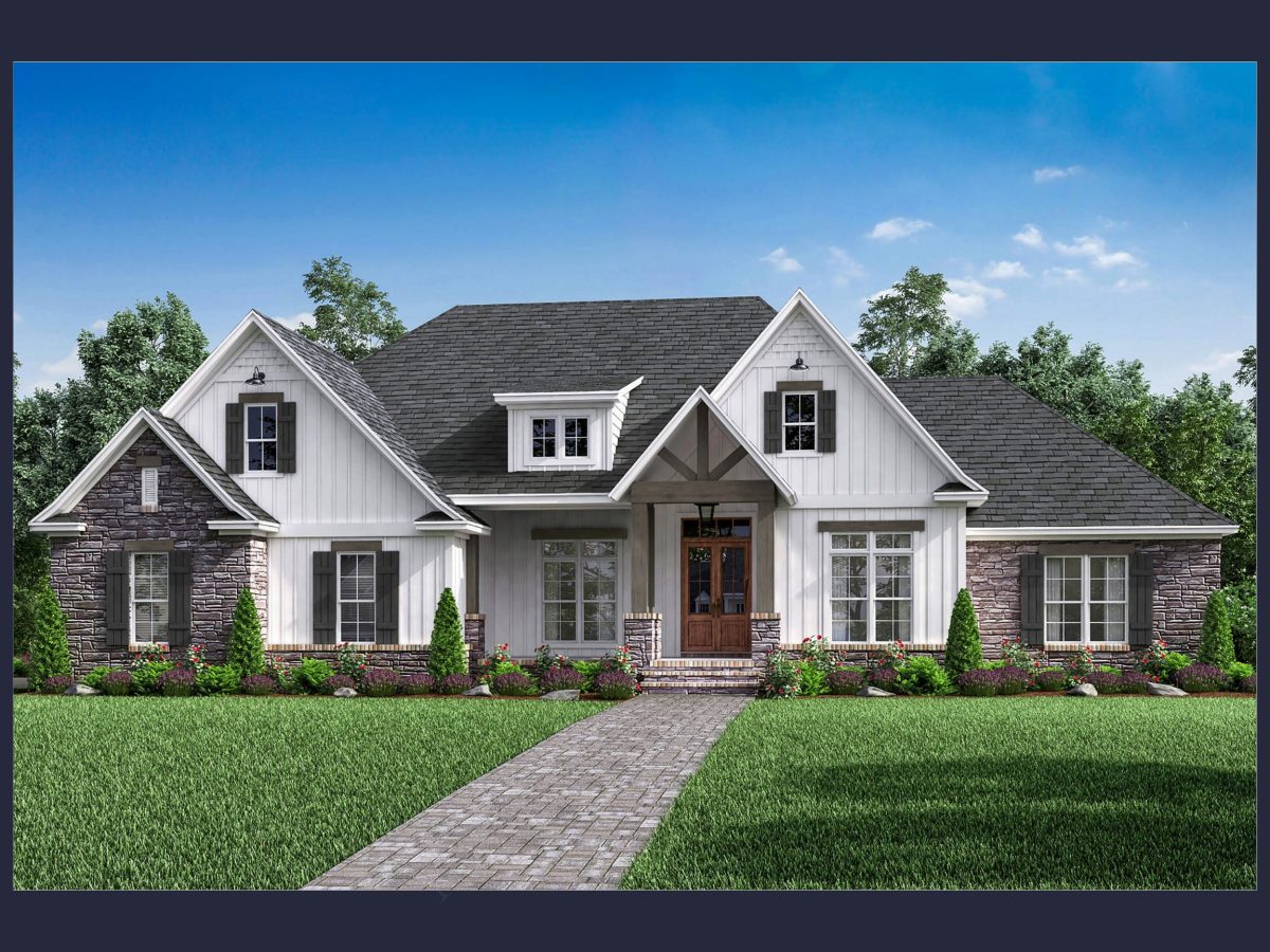 Traditional Craftsman house Plan with Bonus Room and Vaulted Ceilings