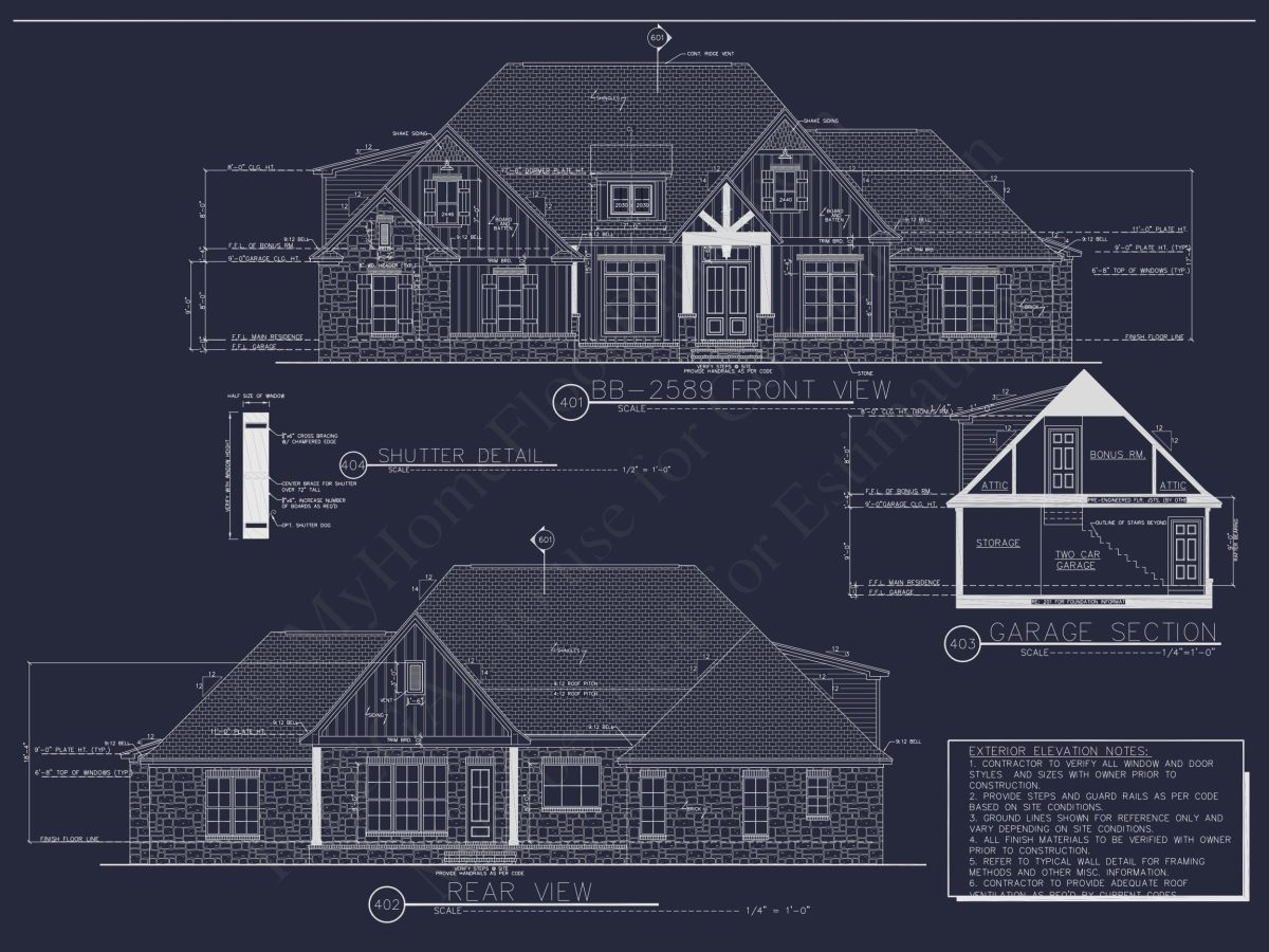 Traditional Craftsman house Plan with Bonus Room and Vaulted Ceilings