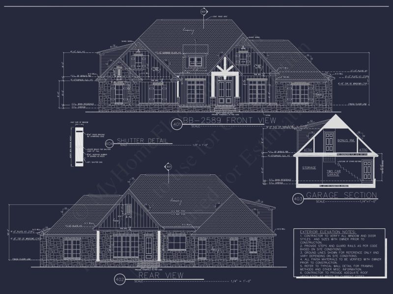 Traditional Craftsman house Plan with Bonus Room and Vaulted Ceilings
