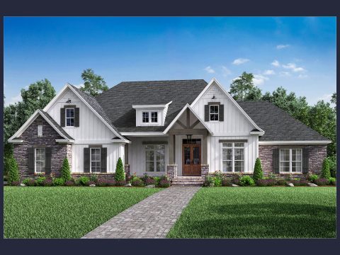Traditional Craftsman house Plan with Bonus Room and Vaulted Ceilings