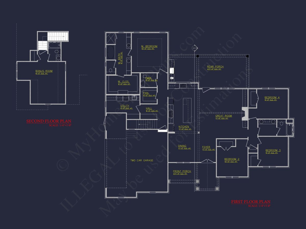 Traditional Craftsman house Plan with Bonus Room and Vaulted Ceilings