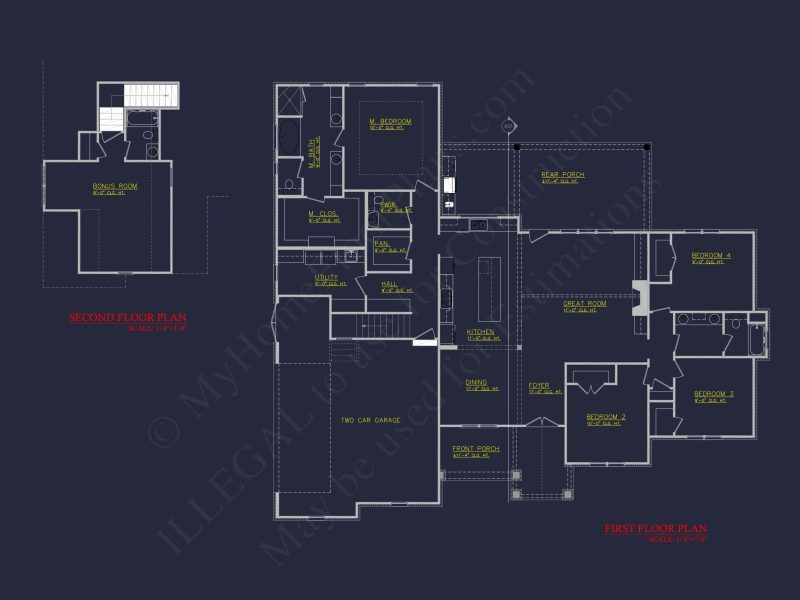 Traditional Craftsman house Plan with Bonus Room and Vaulted Ceilings