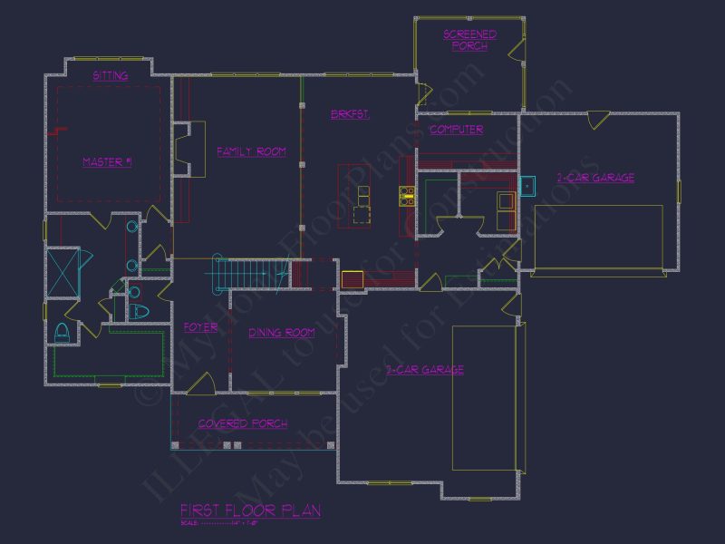 Traditional Craftsman house Plan with Vaulted Ceilings & 2 Owner Suites