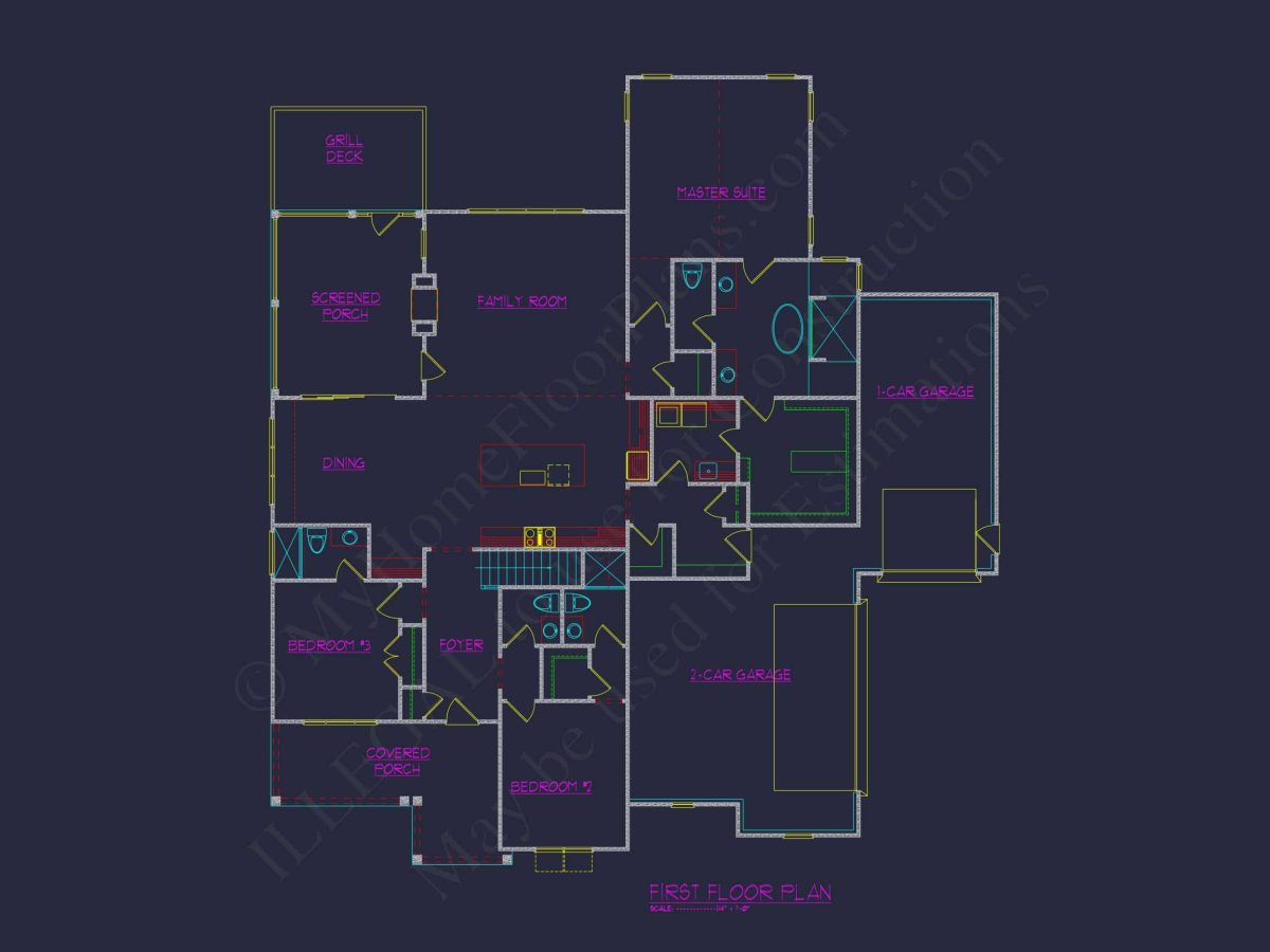 Traditional Farmhouse house Floor Plan with CAD and Blueprint Designs
