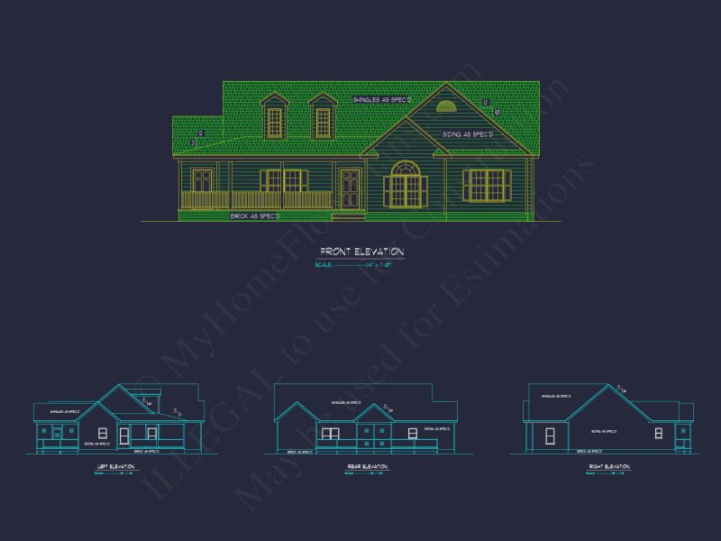 Traditional Farmhouse house Plan with Ranch Layout and CAD Designs