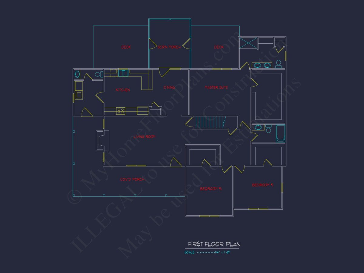 Traditional Farmhouse house Plan with Ranch Layout and CAD Designs