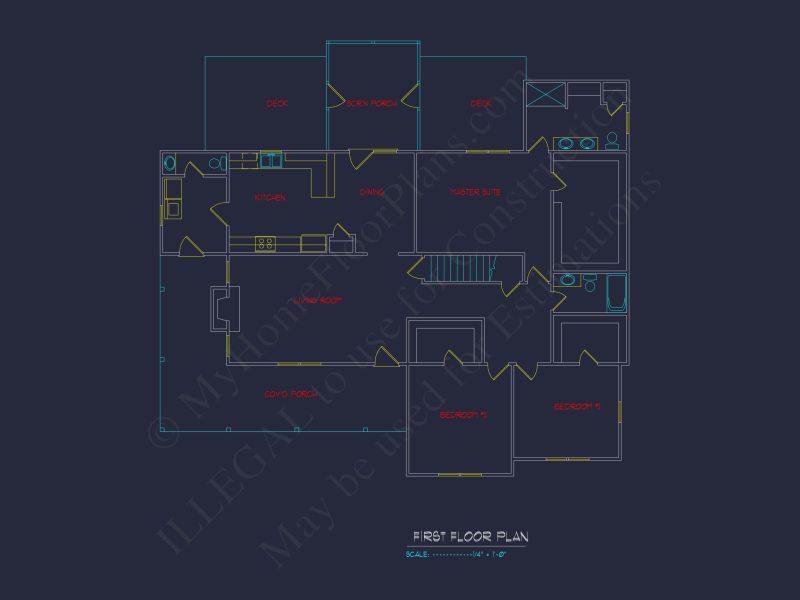 Traditional Farmhouse house Plan with Ranch Layout and CAD Designs