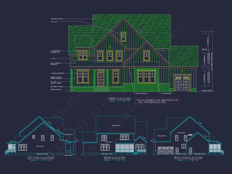 Traditional house Design with Floor Plans, CAD, and Blueprint