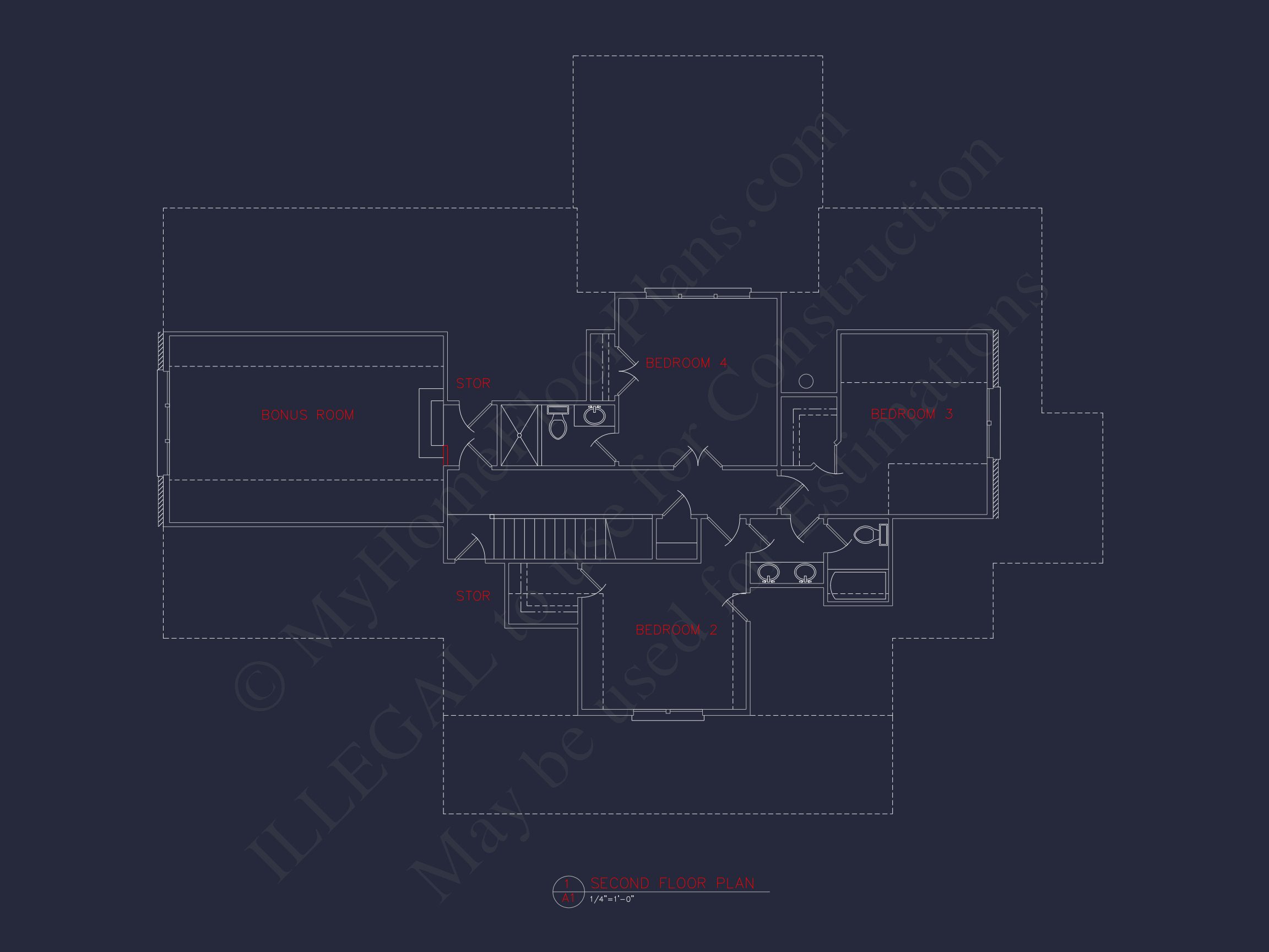 Traditional Home Floor Plan: 4 Bed,3 Bath,2-Story Blueprint