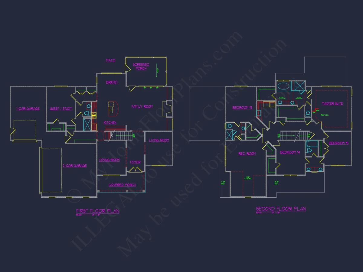 Traditional house Floor Plan with 4 Beds, Blueprint & Designs