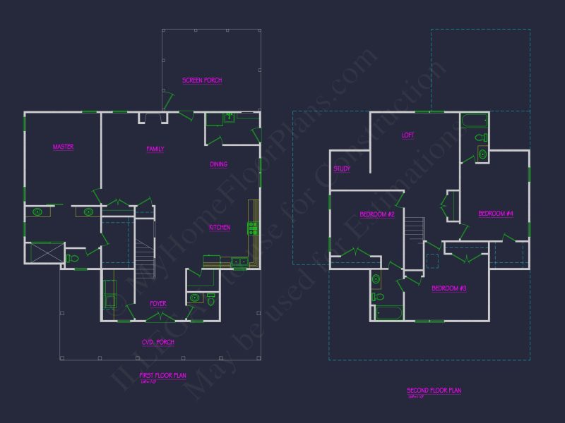 Traditional house Floor Plan with Detailed CAD Designs