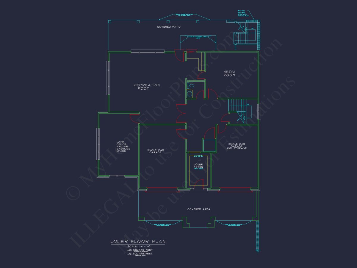 Traditional house Plan: CAD Floor Plan with 3 Stories