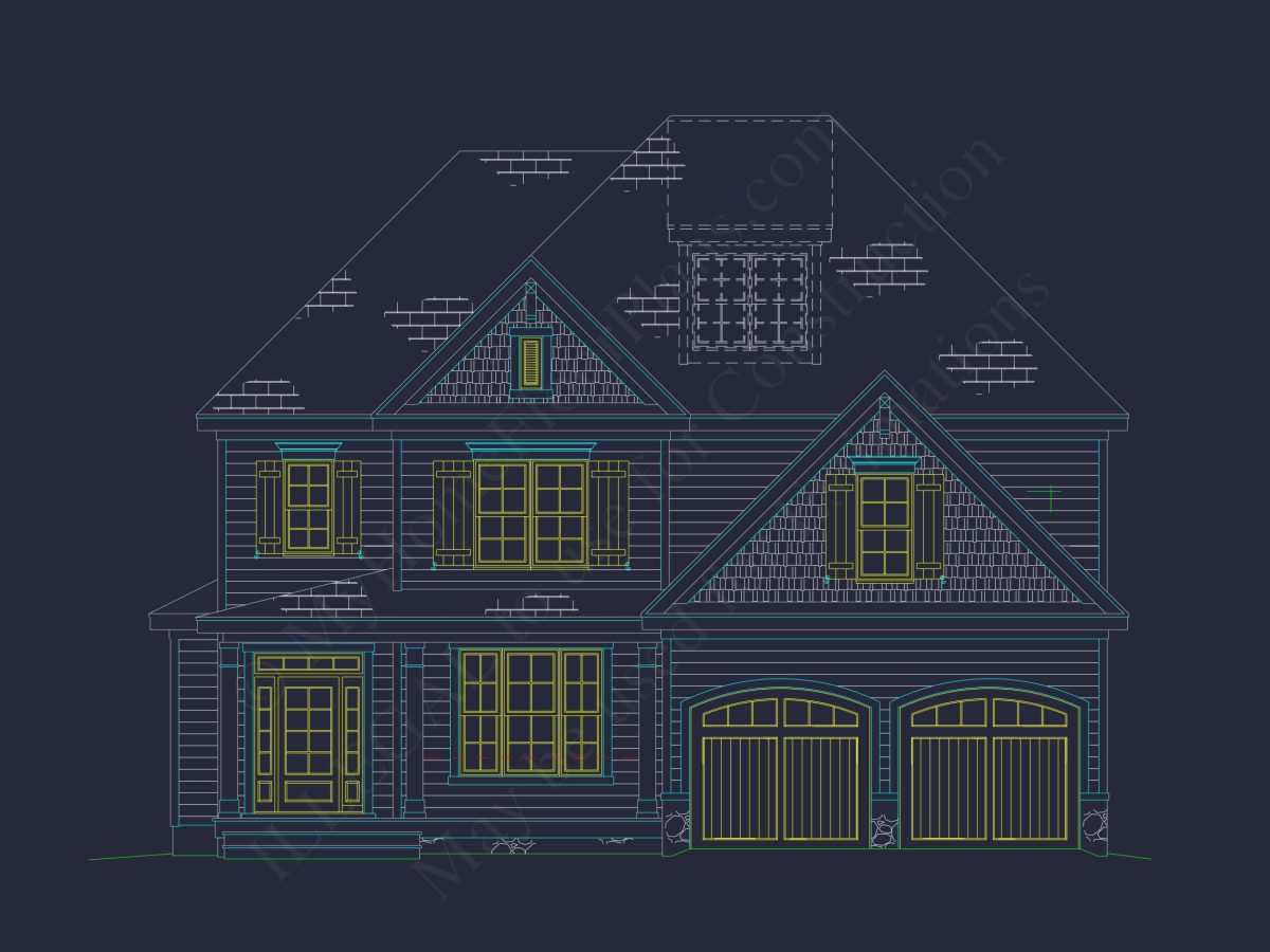 Traditional house Plan With 3 Floors, Open CAD Designs & Porch