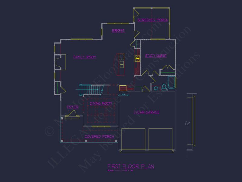 Traditional house Plan With 3 Floors, Open CAD Designs & Porch