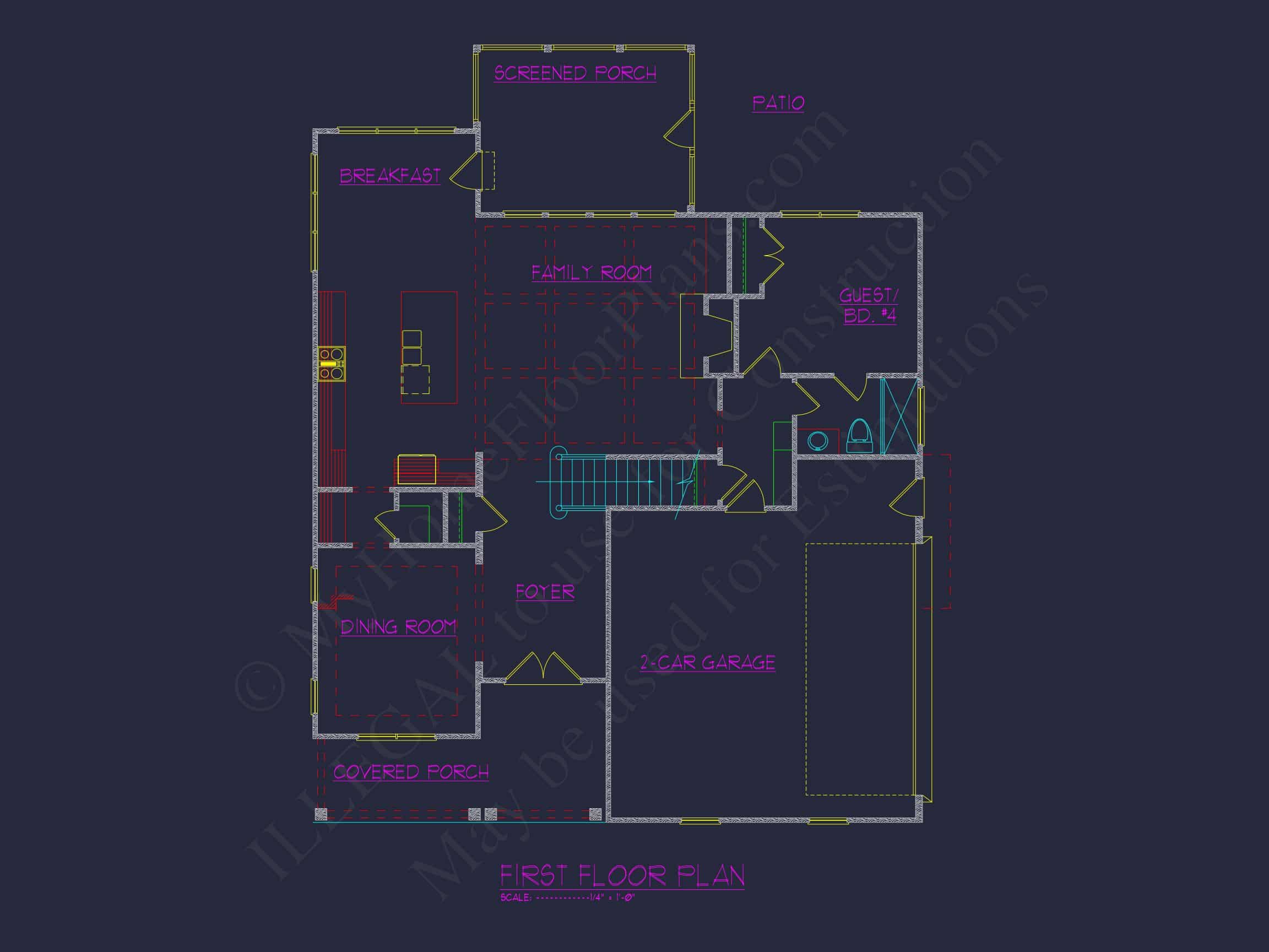 Traditional house Plan with 2 Stories,CAD Designs & Open Floor