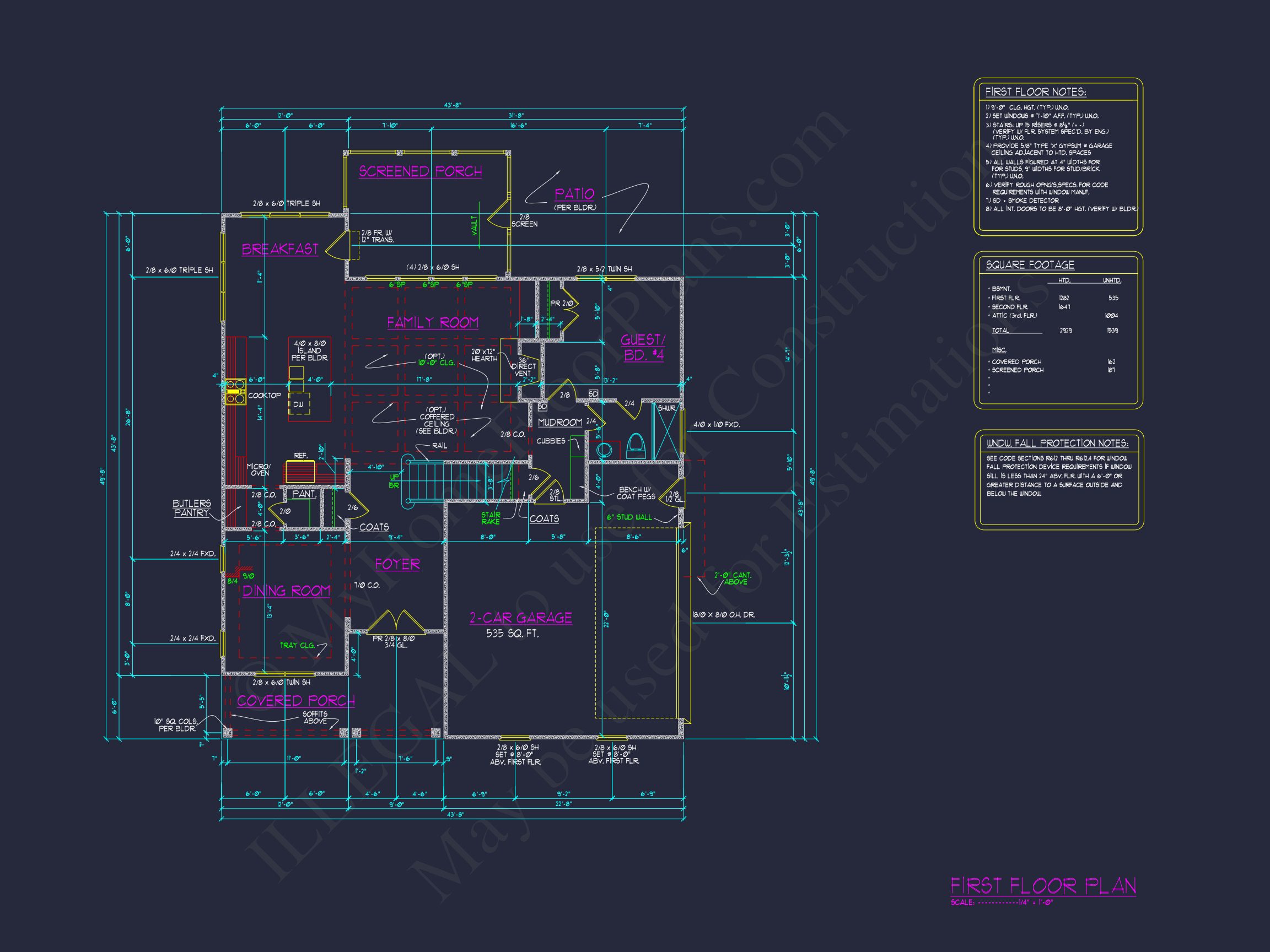 Traditional house Plan with 2 Stories,CAD Designs & Open Floor