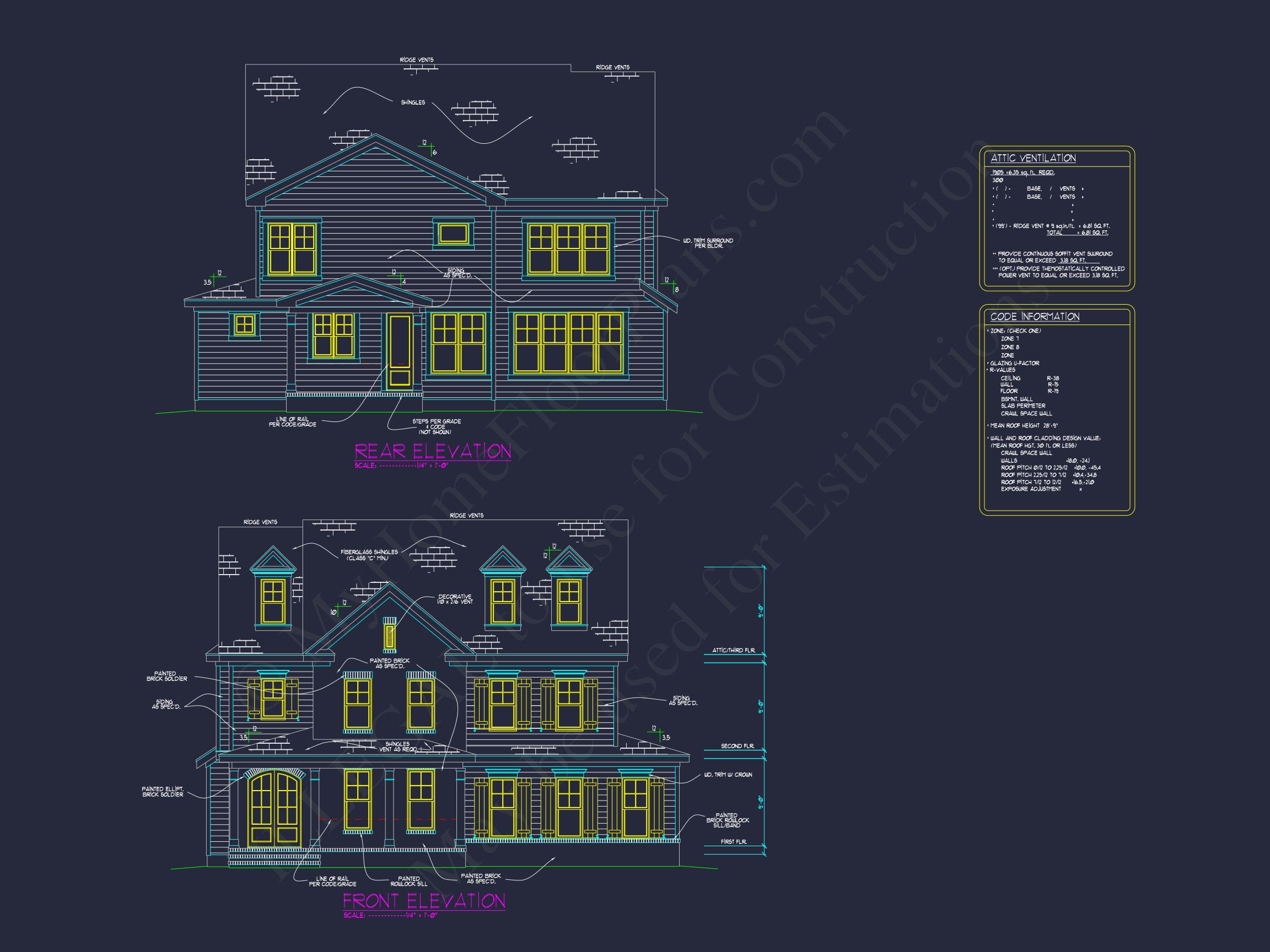 Traditional house Plan with 2.5 Stories,4 Beds,and CAD Blueprint