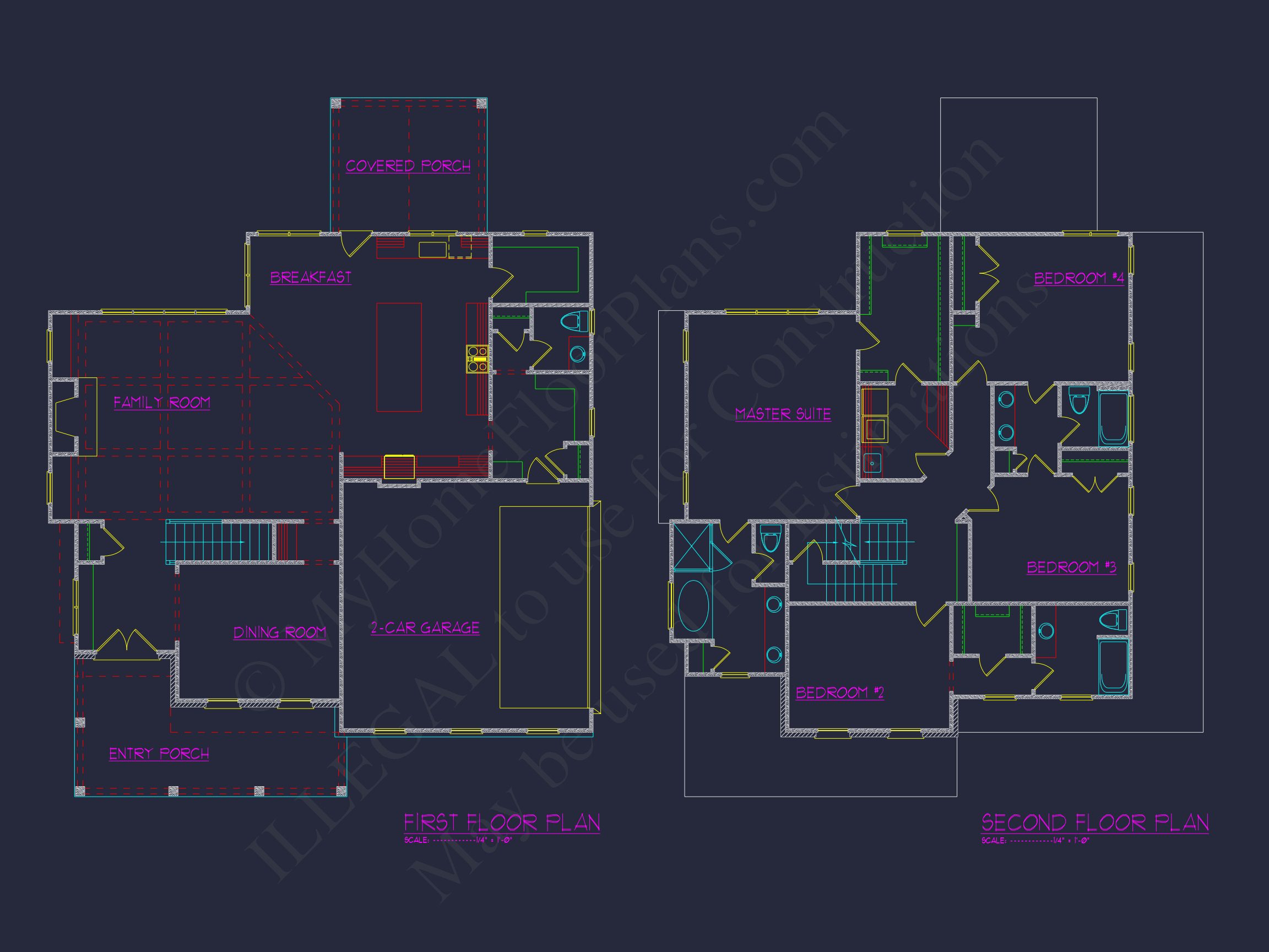 Traditional house Plan with 2.5 Stories,4 Beds,and CAD Blueprint
