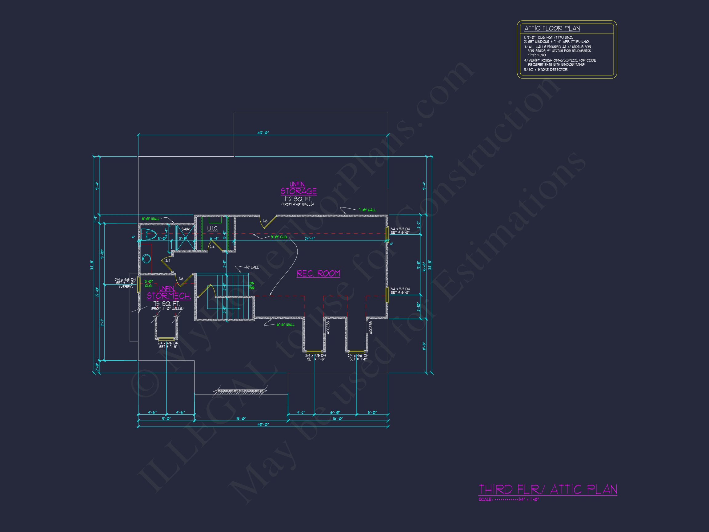 Traditional house Plan with 2.5 Stories,4 Beds,and CAD Blueprint