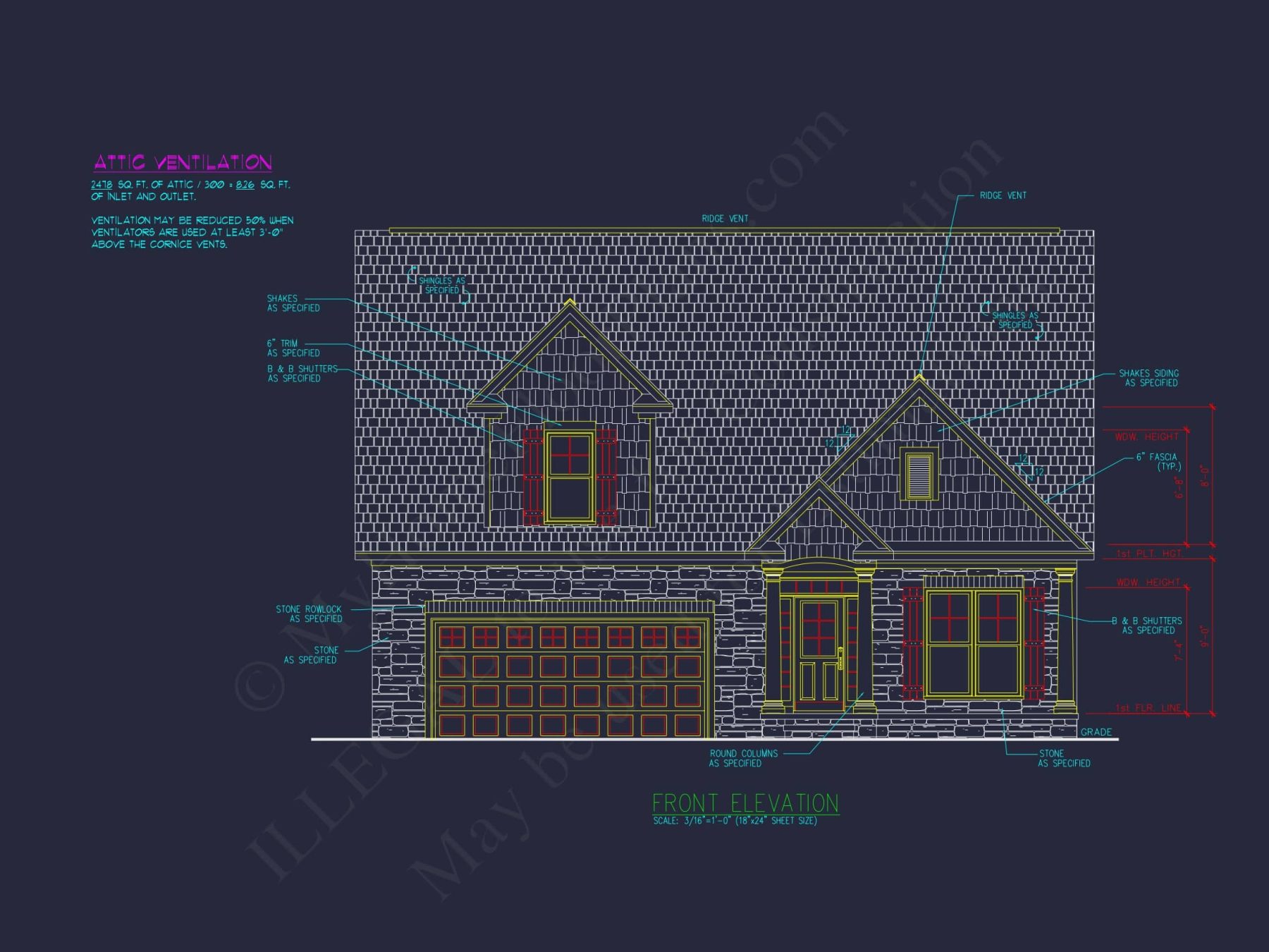 Traditional house Plan with CAD Designs, Fireplace & Porches