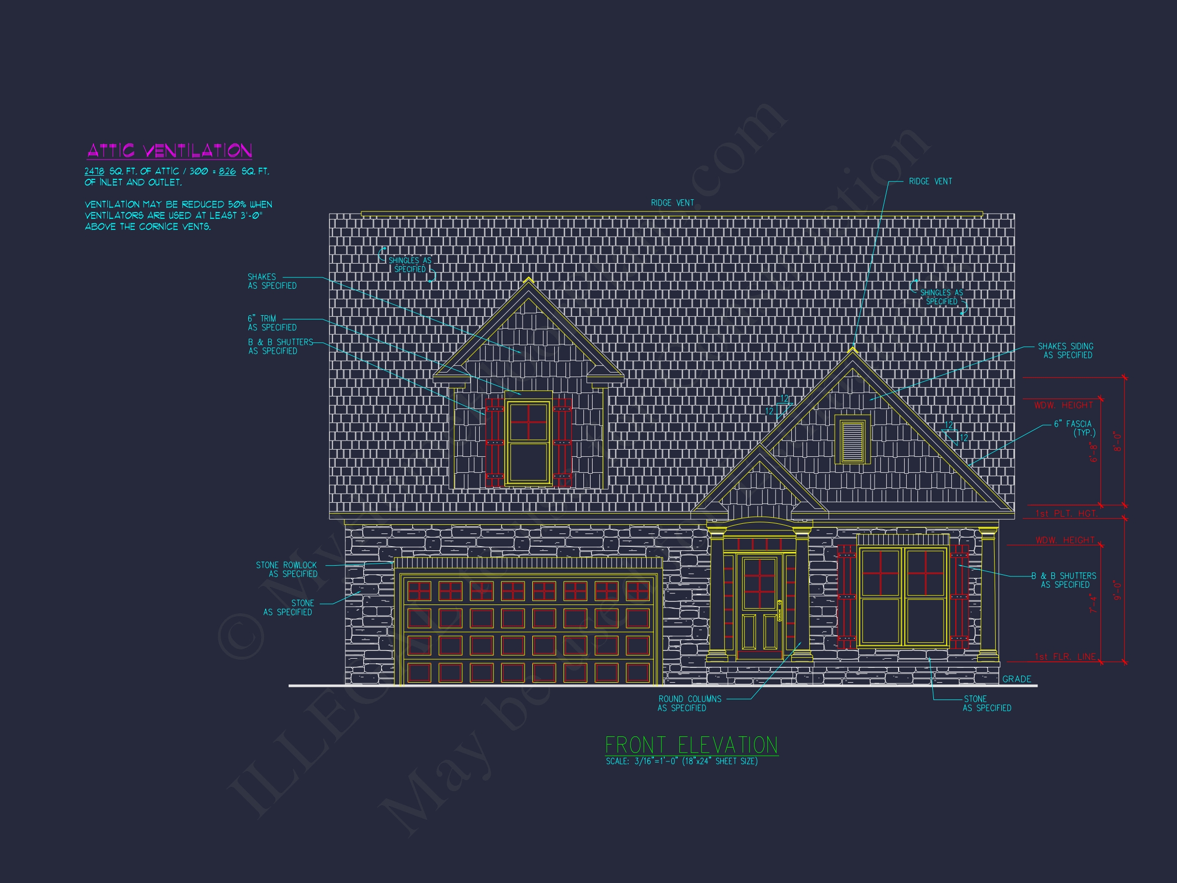 Traditional Home Plan with CAD Designs,Fireplace & Porches