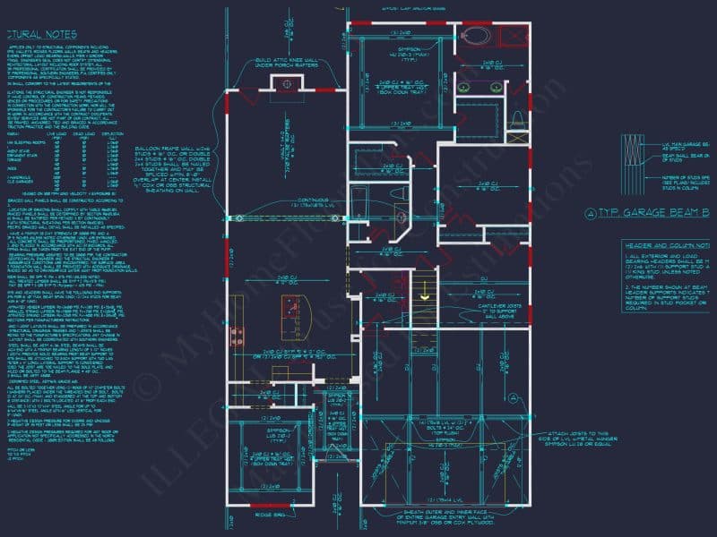 Traditional house Plan with CAD Designs, Fireplace & Porches