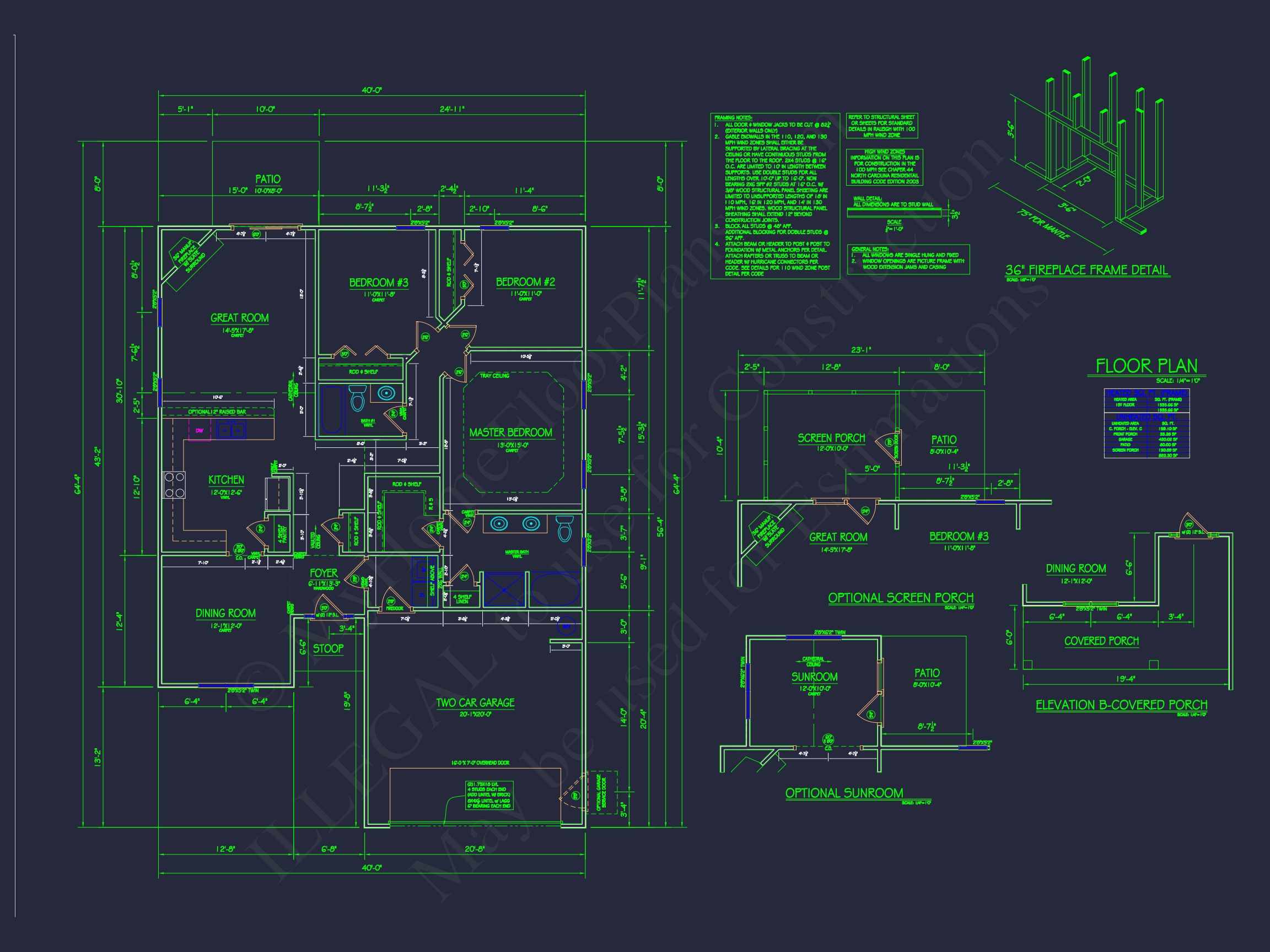 Traditional Ranch house Plan with CAD Blueprint Designs