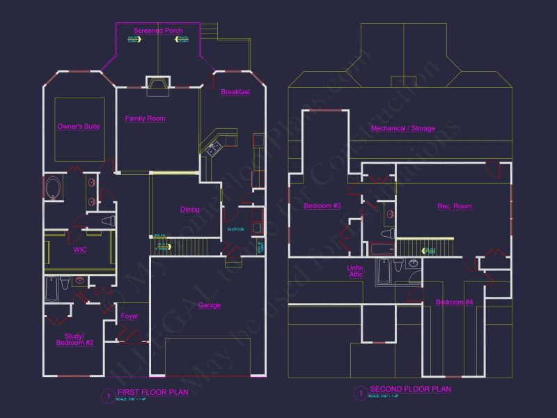 Two-Story house Plan with CAD Designs, 4 Bedrooms, and Open Floor Plan