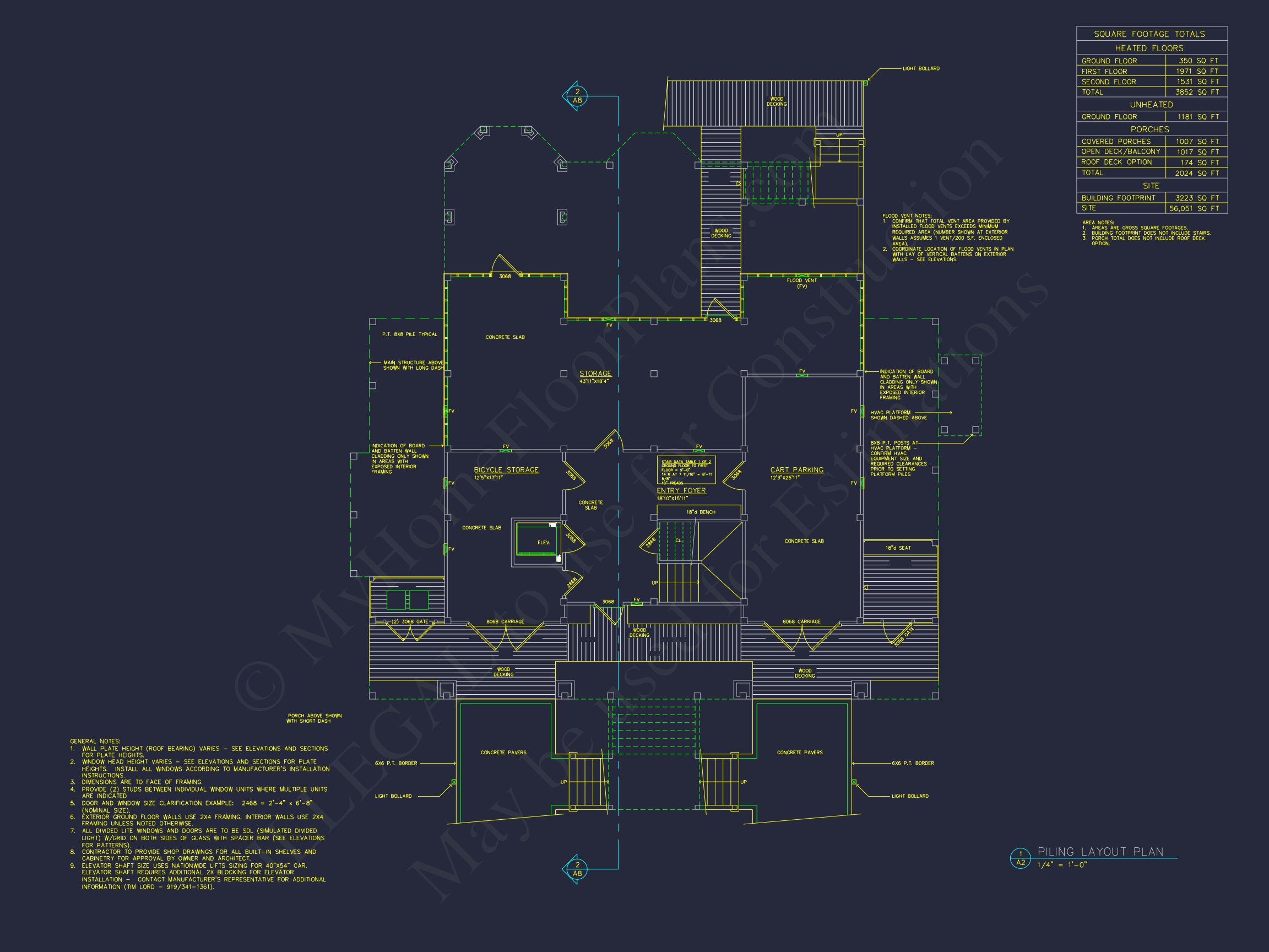 Beach house Plan w/Elevator,4 Beds,3 Baths,& Garage