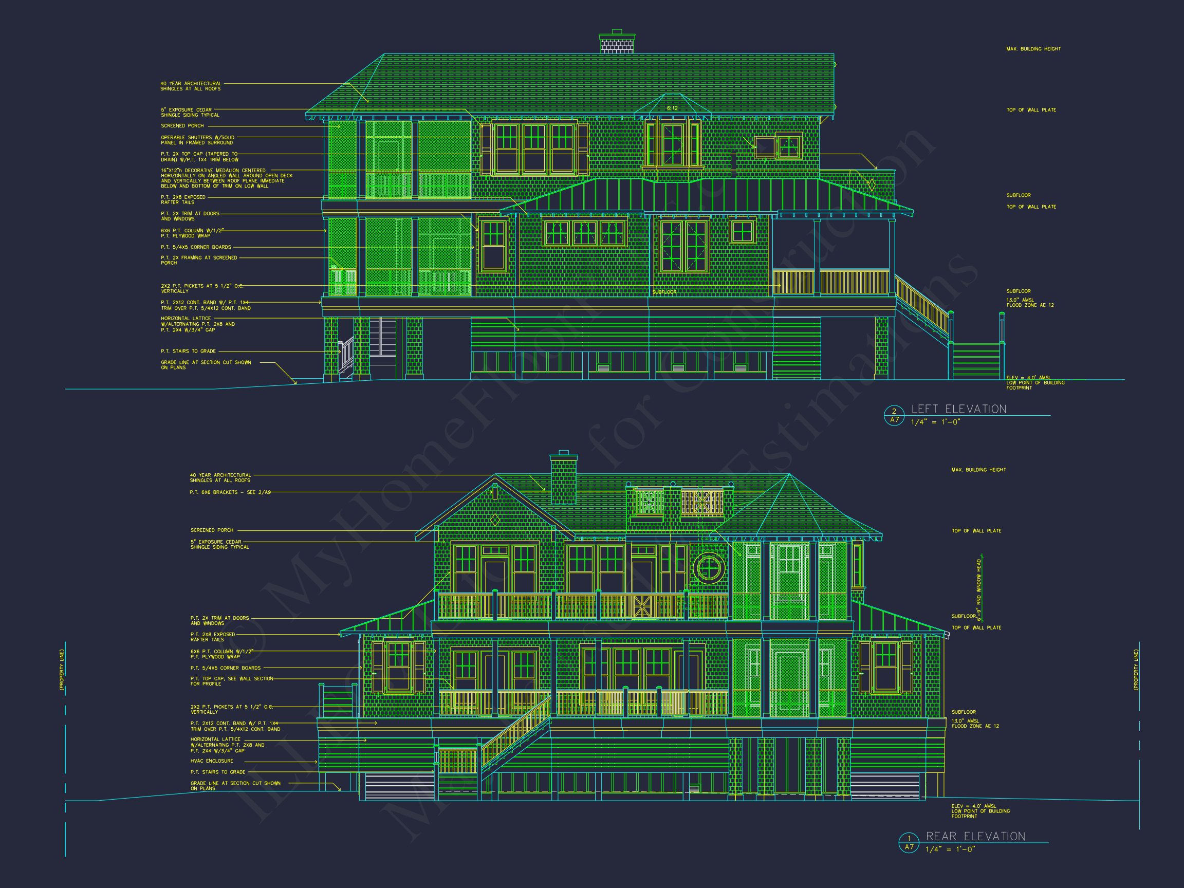 Beach house Plan w/Elevator,4 Beds,3 Baths,& Garage