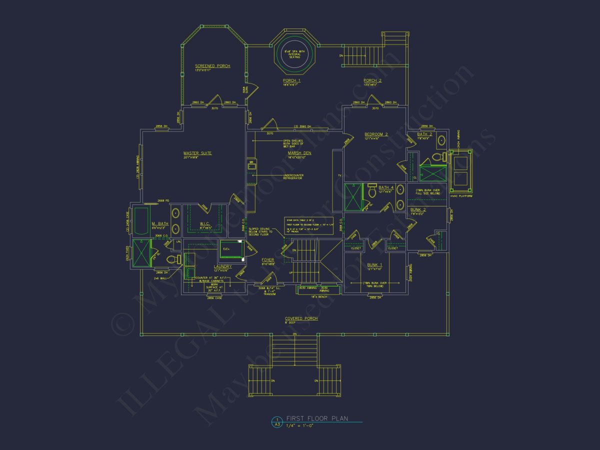 Beach house Plan w/Elevator, 4 Beds, 3 Baths, & Garage