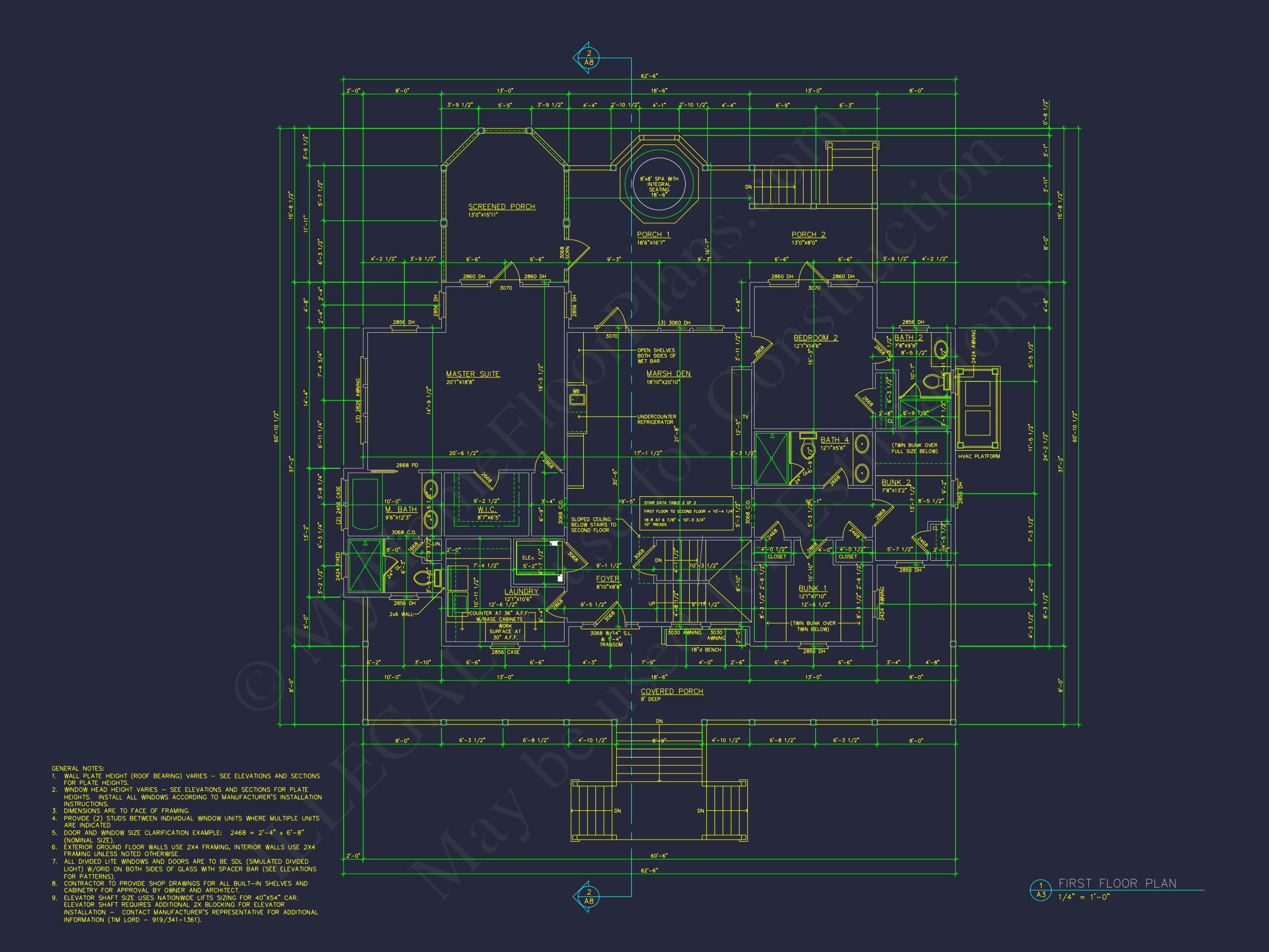 Beach house Plan w/Elevator,4 Beds,3 Baths,& Garage