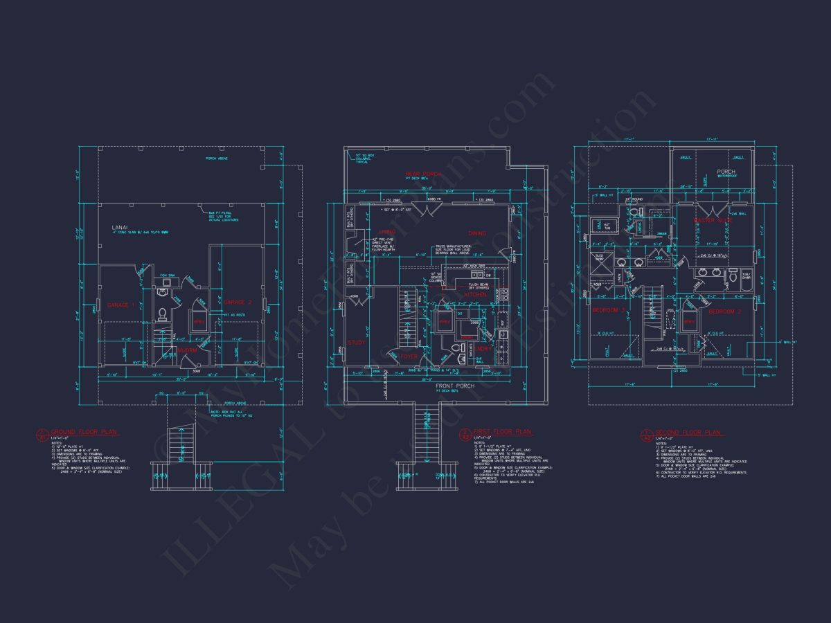 Beach House Blueprint: 2.5-Story house with Split Garage