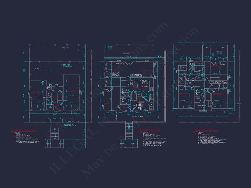 Beach House Blueprint: 2.5-Story house with Split Garage