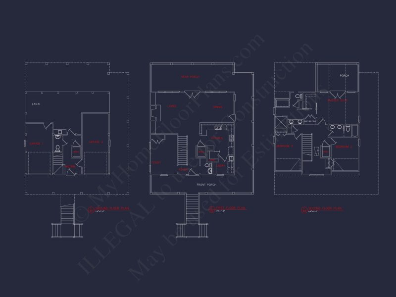 Beach House Blueprint: 2.5-Story house with Split Garage
