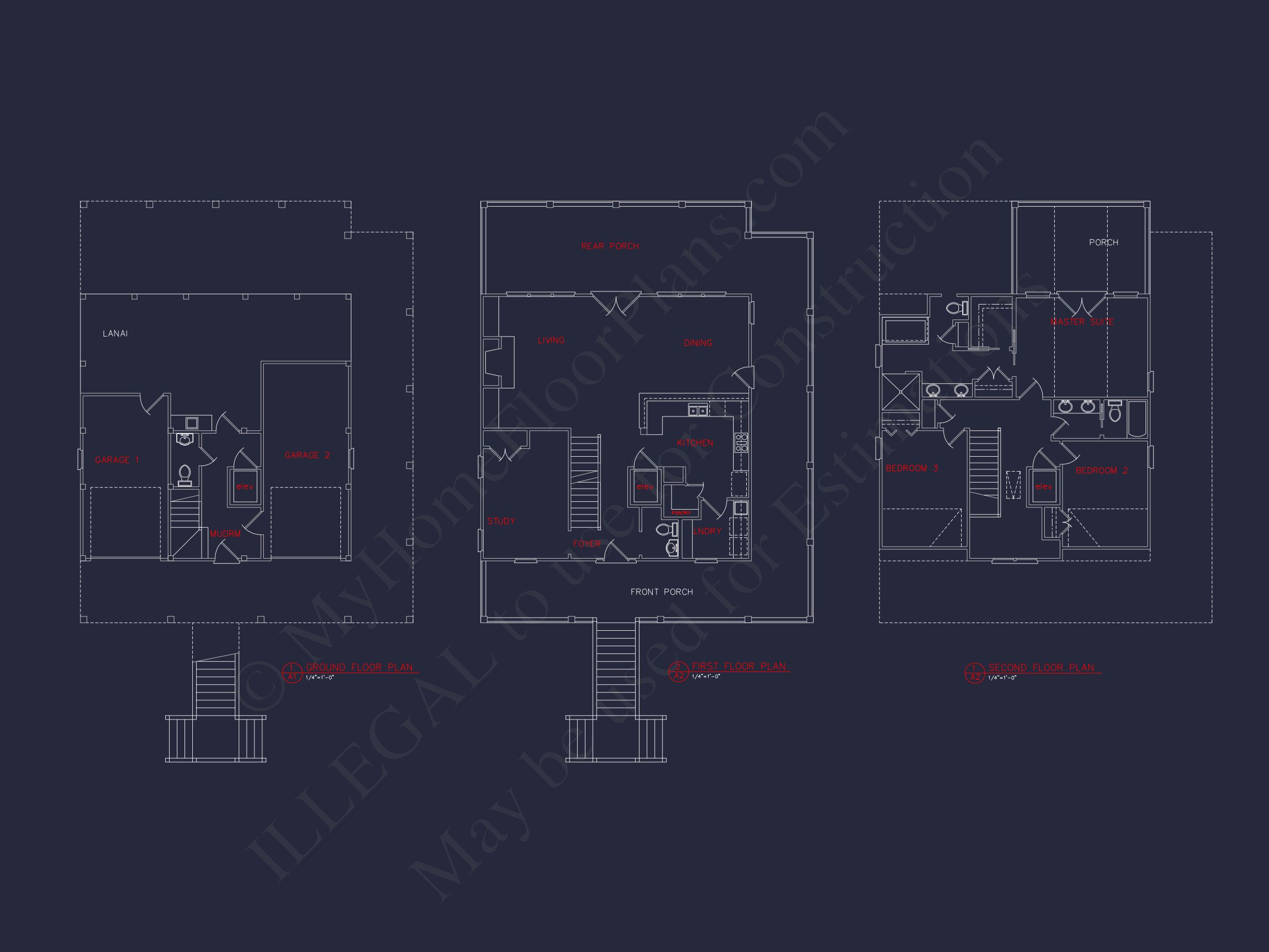 Beach House Blueprint: 2.5-Story house with Split Garage