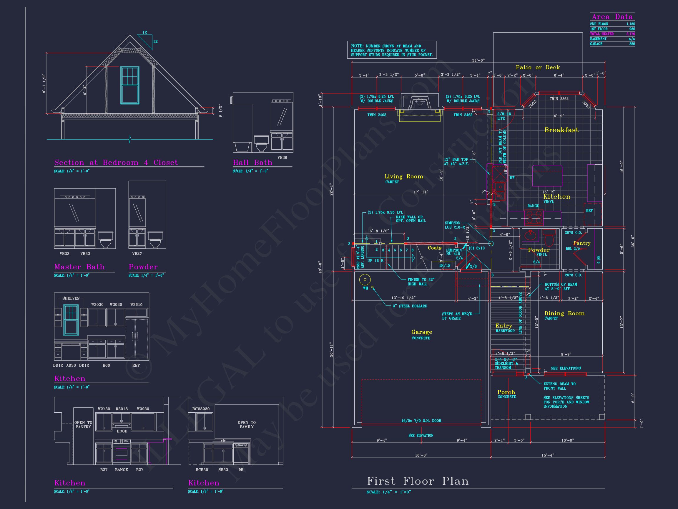 Beautiful 2-Story house Plan with 4 Bedrooms,2.5 Baths,and CAD Designs